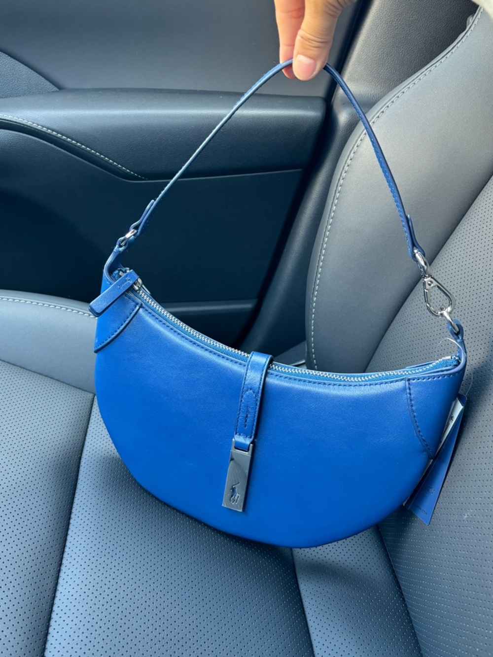 NWT Polo Ralph Lauren Polo ID Calfskin Mini Shoulder Bag Ultramarine Blue $498